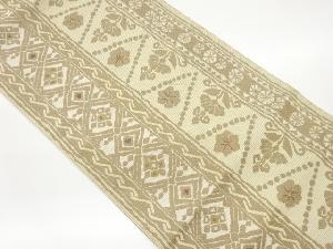 縞に菱・草花模様織出し名古屋帯